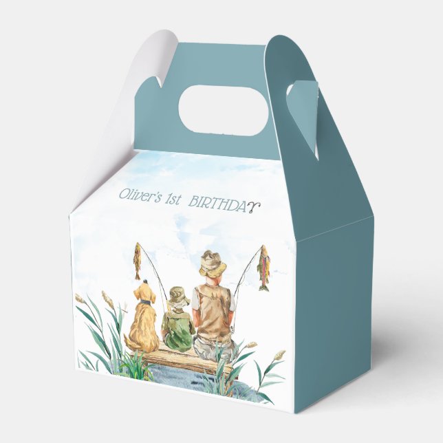 Family fishing trip: A Boy's 1st Birthday Favour Box (Front Side)
