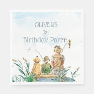 Family fishing trip: A Boy's 1st Birthday Napkin