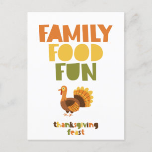Family Food Fun Turkey Thanksgiving Feast Invitati Postcard