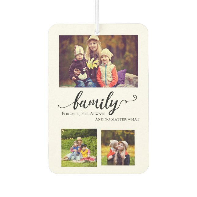 Family Forever Calligraphy Mutli-photo Collage Car Air Freshener (Front)