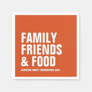 Family friends and food orange Thanksgiving Napkin