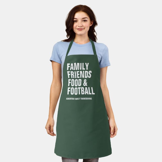 Family friends food & football green Thanksgiving Apron (Worn)