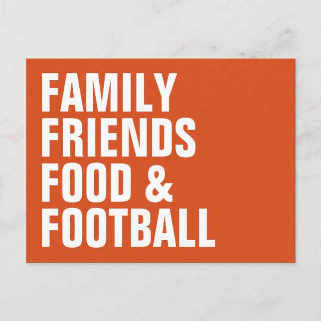Family friends food football orange Thanksgiving Invitation Postcard (Front)