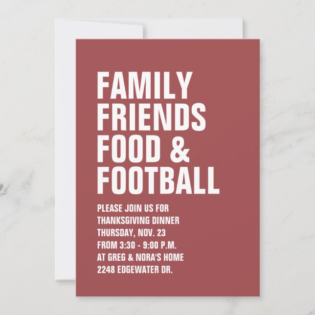 Family friends food football Thanksgiving invite (Front)