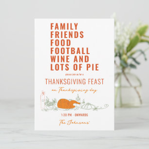 Family Friends Food Football Wine Pie Thanksgiving Invitation