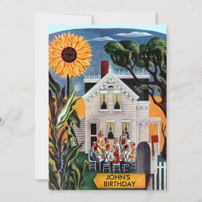 Family Friends Gather Rural Sunflower Invitations (Front)