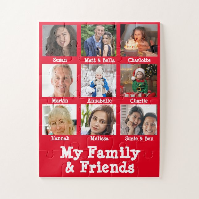 Family & Friends Name & Photo Red Dementia Memory Jigsaw Puzzle (Vertical)