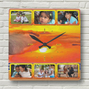 Family, Friends Photo Collage Sunset 2443 Square Wall Clock