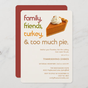 Family, Friends, Turkey, Pie Modern Thanksgiving Invitation