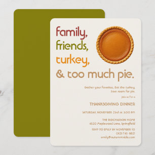 Family, Friends, Turkey, Pie Modern Thanksgiving Invitation