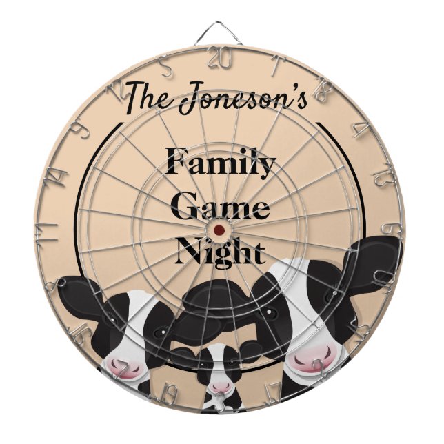 Family Game Night Name Black White Cows Dartboard (Front)