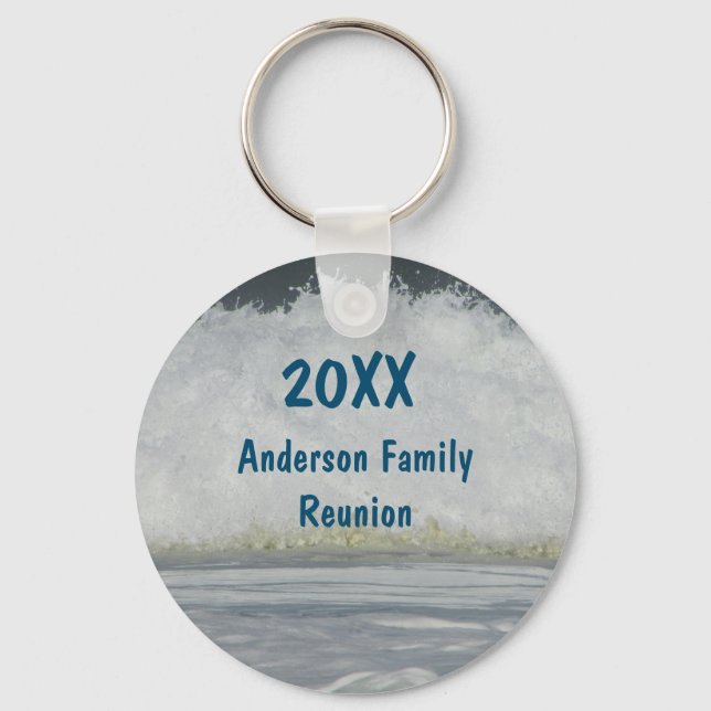 Family Gathering Annual Beach Vacation Ocean Wave Key Ring (Front)