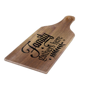 Family Gathers Here Wood-look Cutting Board