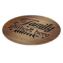 Family Gathers Here Wooden-like Cutting Board
