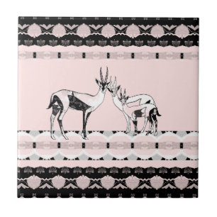 Family Gazelle Art Deco Decorative Ceramic Tile