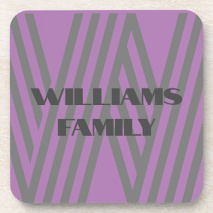 FAMILY GIFT PURPLE GREY MONOGRAM COASTER ART DECO