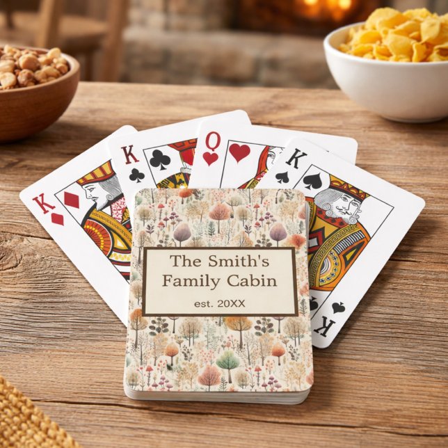 Family Gift Woodland Cozy Cabin Personalized  Playing Cards (Creator Uploaded)