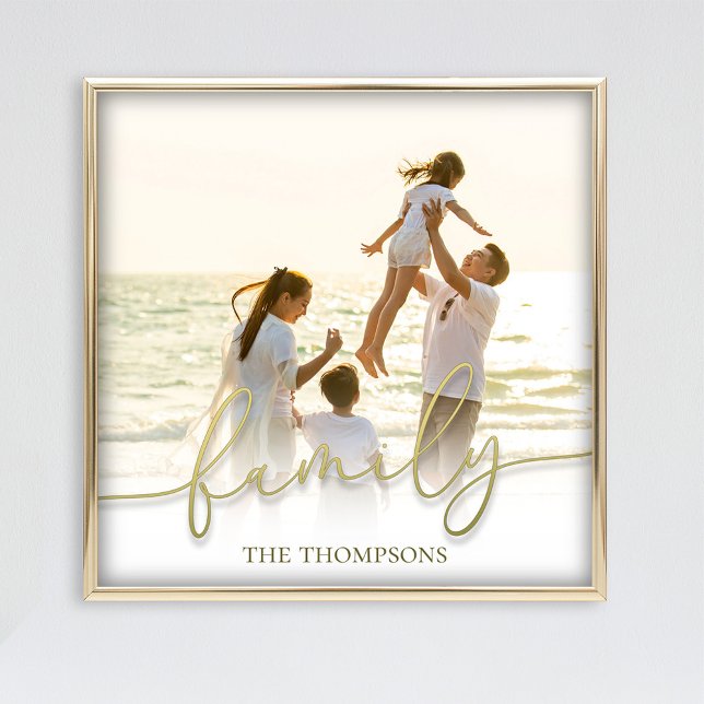 Family Gold Script Custom Photo Print (Simple gold family calligraphy script photo print.)