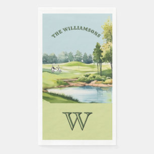 Family Golf Cart Course Monogram Name Napkin