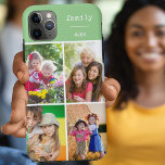 Family Green 4 Photo Collage Custom iPhone 11 Pro Max Case<br><div class="desc">Create your own custom Phone case for iphone 11 pro max and many other models. The design features a grid style photo collage with 4 of your favourite photos, your name and the word "family". The photo template is set up ready for you to add your photos, working clockwise from...</div>