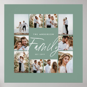 Family green elegant modern minimal photo collage poster