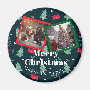 Family Greenery Christmas Photo Monogram  Magnet