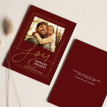 Family Greetings Photo Script Joy Christmas Holiday Card<br><div class="desc">Christmas time is about togetherness and sending a personalised card with your family photo to relations is perfect to connect again in a special and festive way. Add a custom message on the reverse side by clicking the "Personalise" button</div>