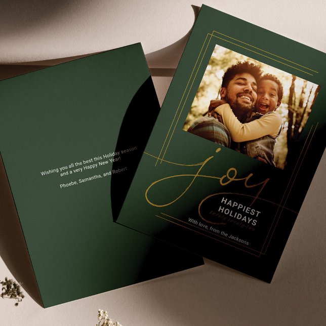 Family Greetings Photo Script Joy Christmas Holiday Card (Family Photo Christmas Greetings Card)