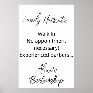 Family Haircuts Walk in Barbershop Salon Poster