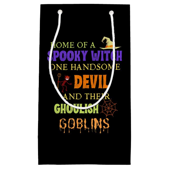 Family Halloween Quote With Witch Devil Spider Small Gift Bag (Front)