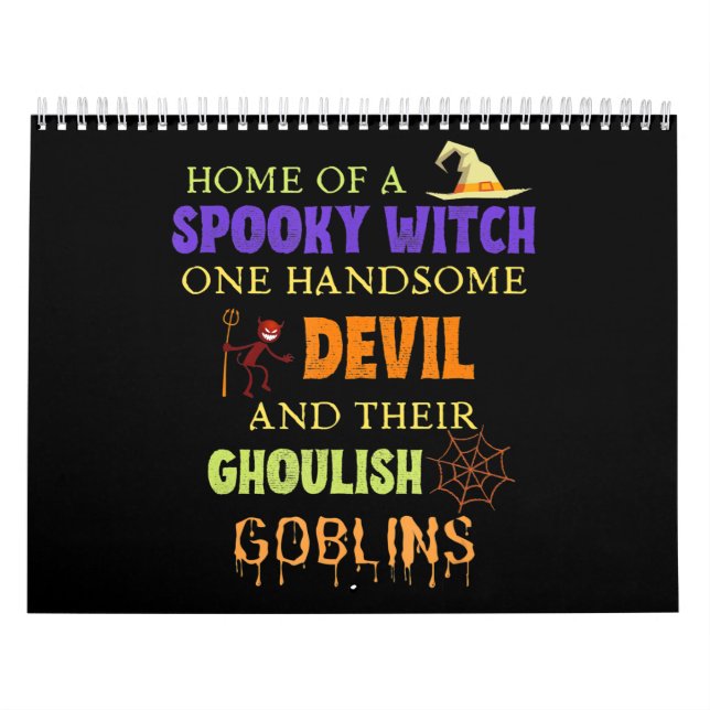 Family Halloween Quote With Witch Devil Spider Web Calendar (Cover)