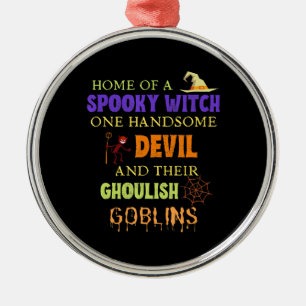 Family Halloween Quote With Witch Devil Spider Web Metal Ornament