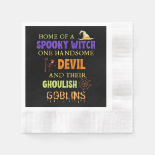 Family Halloween Quote With Witch Devil Spider Web Napkin