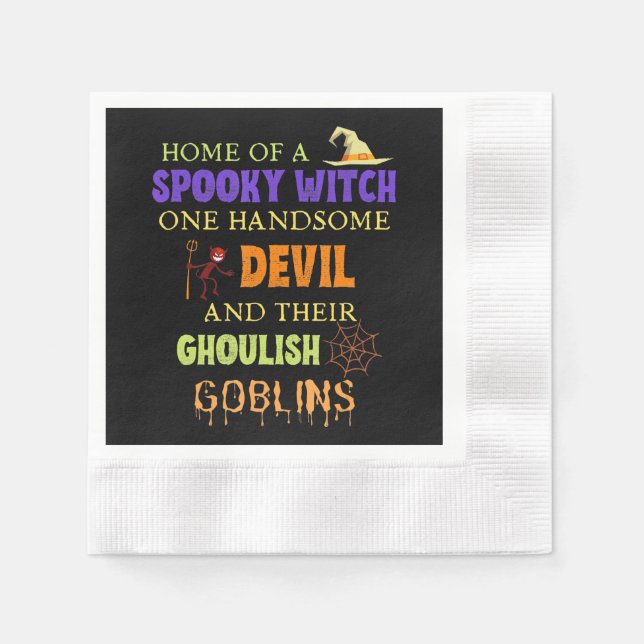 Family Halloween Quote With Witch Devil Spider Web Napkin (Front)