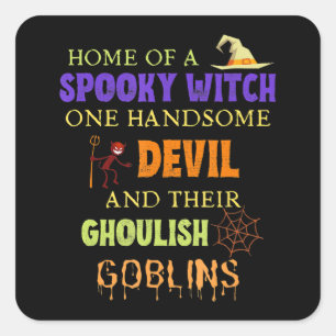 Family Halloween Quote With Witch Devil Spider Web Square Sticker