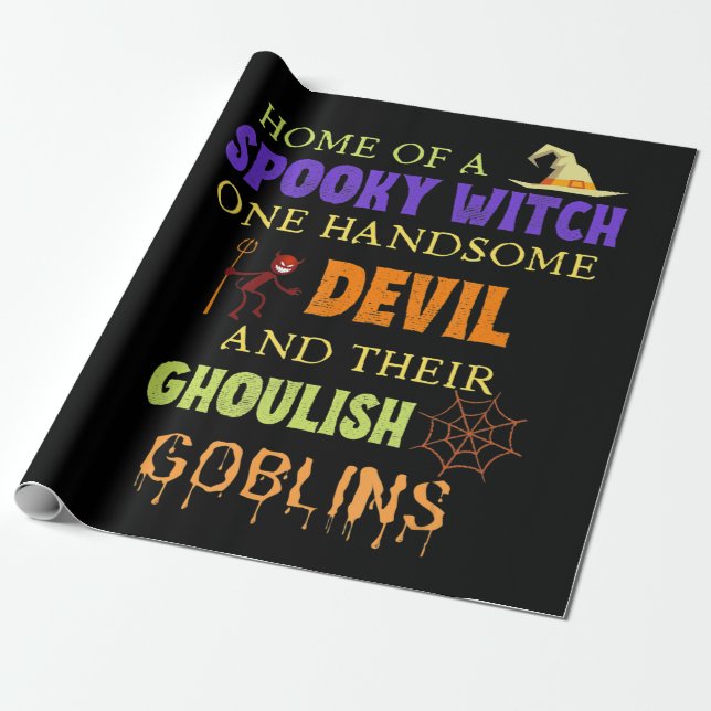 Family Halloween Quote With Witch Devil Spider Wrapping Paper (Unrolled)