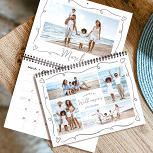 Family Hand Drawn Doodle Hearts 17 Photo Collage Calendar
