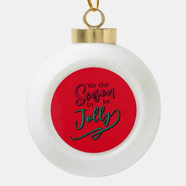 Family Happy New Year Merry Christmas Ceramic Ball Christmas Ornament (Front)