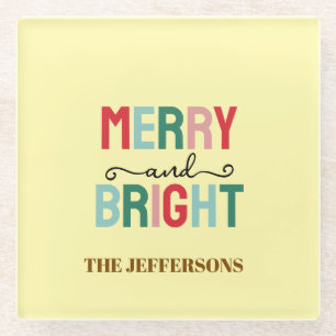 Family Happy New Year Merry Christmas Glass Coaster