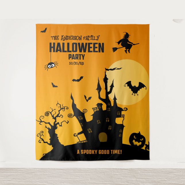 Family Haunted Mansion Halloween Party Backdrop Tapestry (Front)