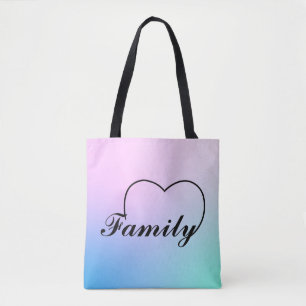 Family heart against a graduated pastel background tote bag