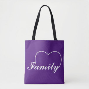 Family heart on solid colour tote bag