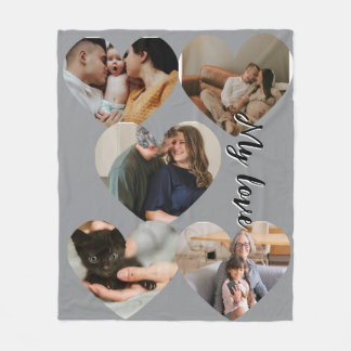 Family heart photo collage fleece blanket