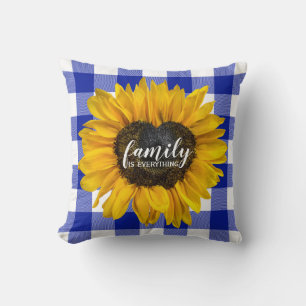 Family Heart Sunflower on Buffalo Plaid  Cushion