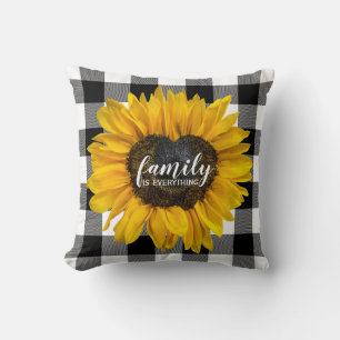 Family Heart Sunflower on Buffalo Plaid Cushion