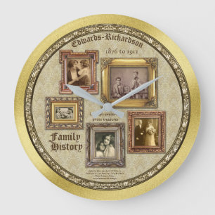 Family History Antique Photo Frames Gold Collage Large Clock