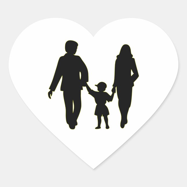 Family holding hands silhouette heart sticker (Front)