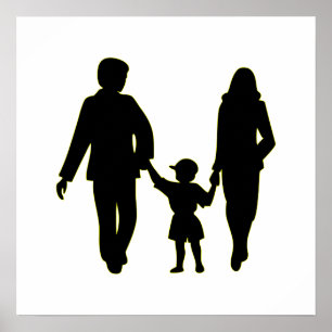 Family holding hands silhouette poster