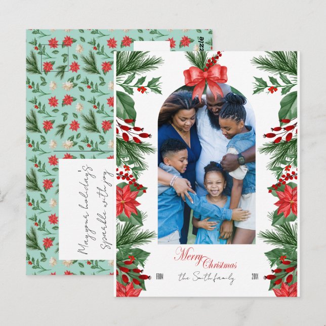 Family Holiday Christmas Photo Editable Postcard (Front/Back)