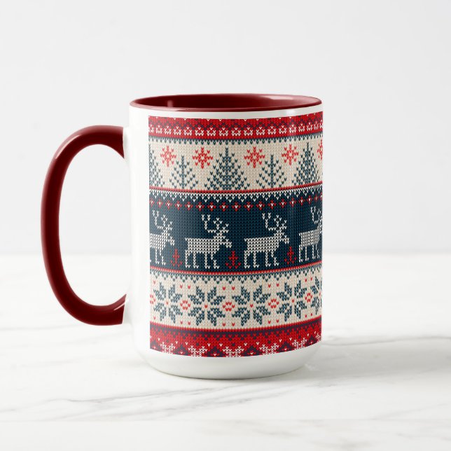 Family Holiday Faux Knit Pattern Nordic Theme Mug (Left)